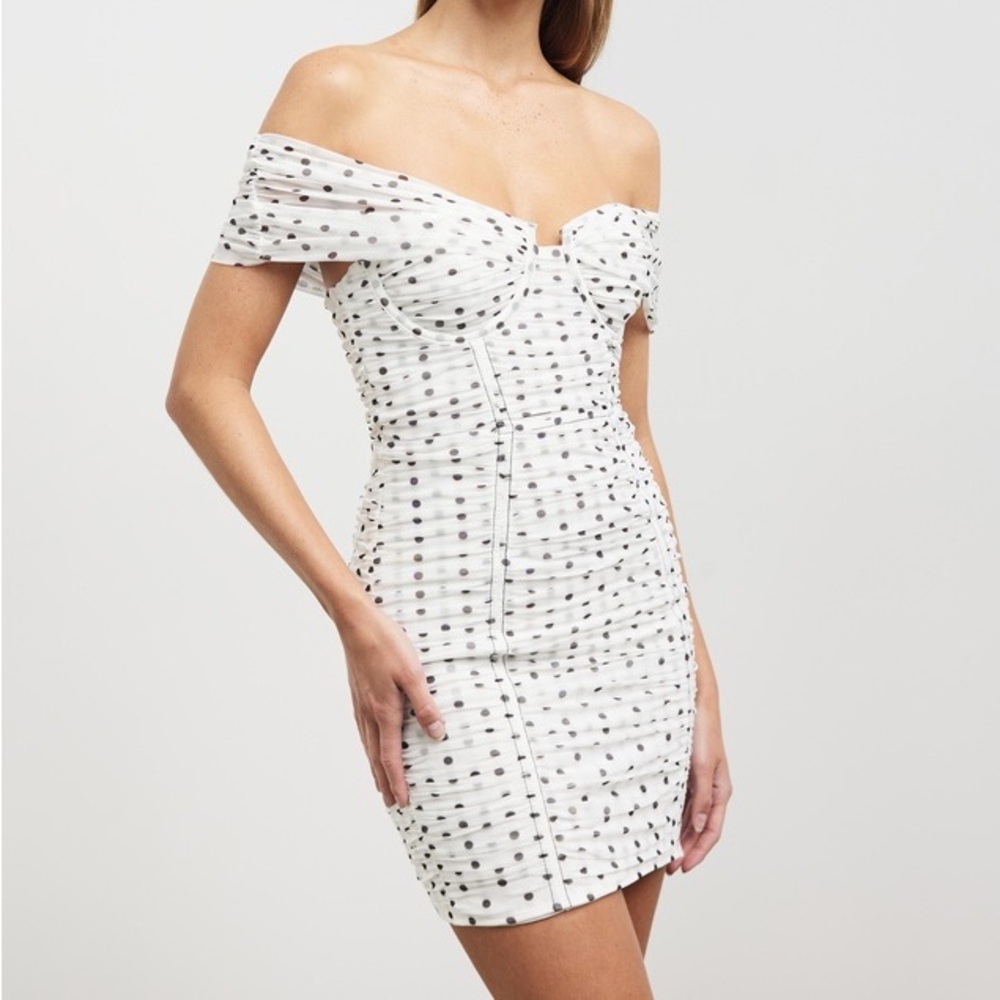 Self-Portrait Polka Dot Off-Shoulder Mini Dress